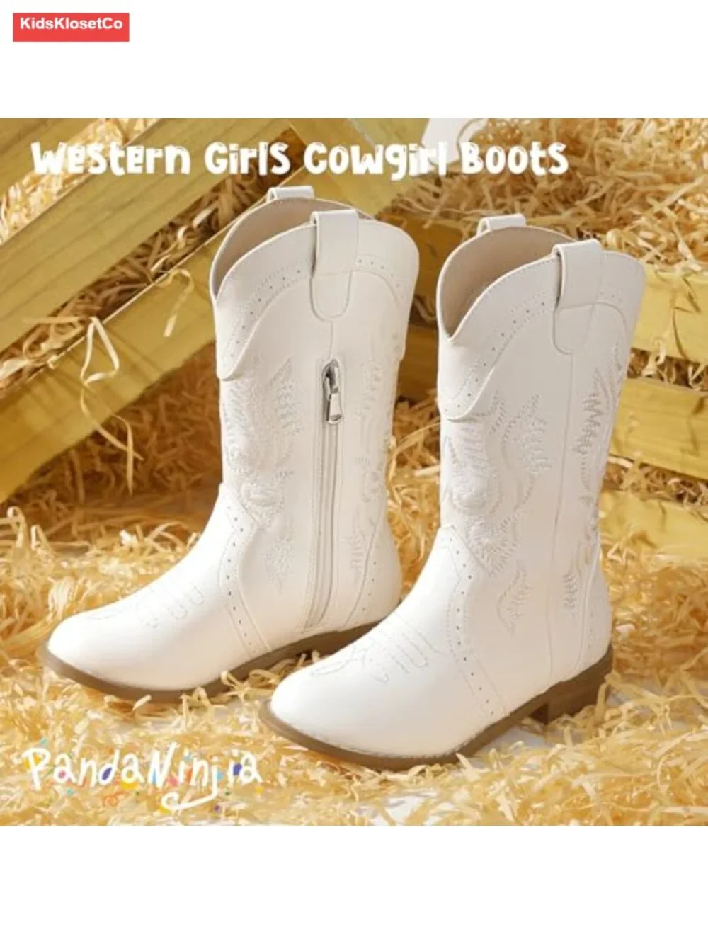 Embroidered Cowgirl Boots with Zipper, Non-Slip Sole, Mid Calf Round Toe